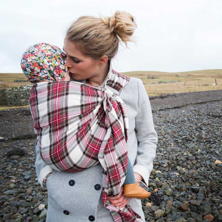 tartan ring sling with pleated shoulder